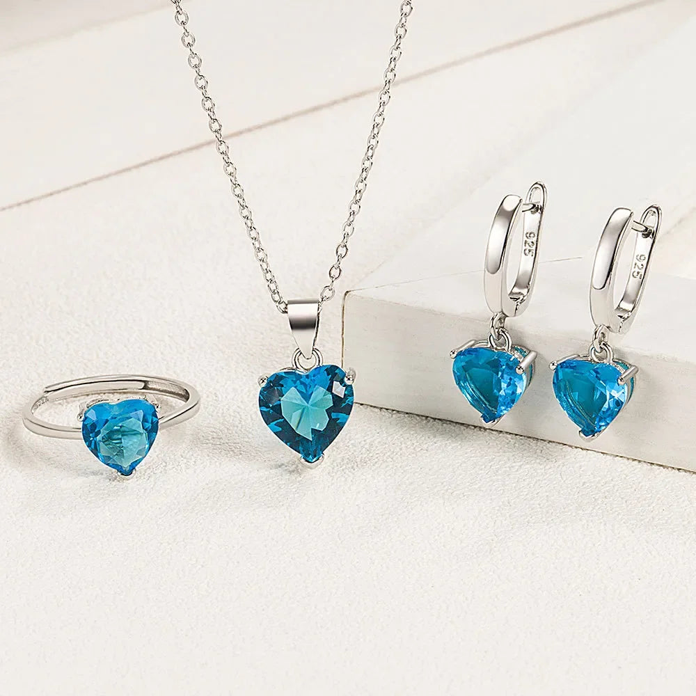 Silver jewelry set for women featuring a necklace, earrings, and bracelet made from 925 sterling silver by SAIYE.