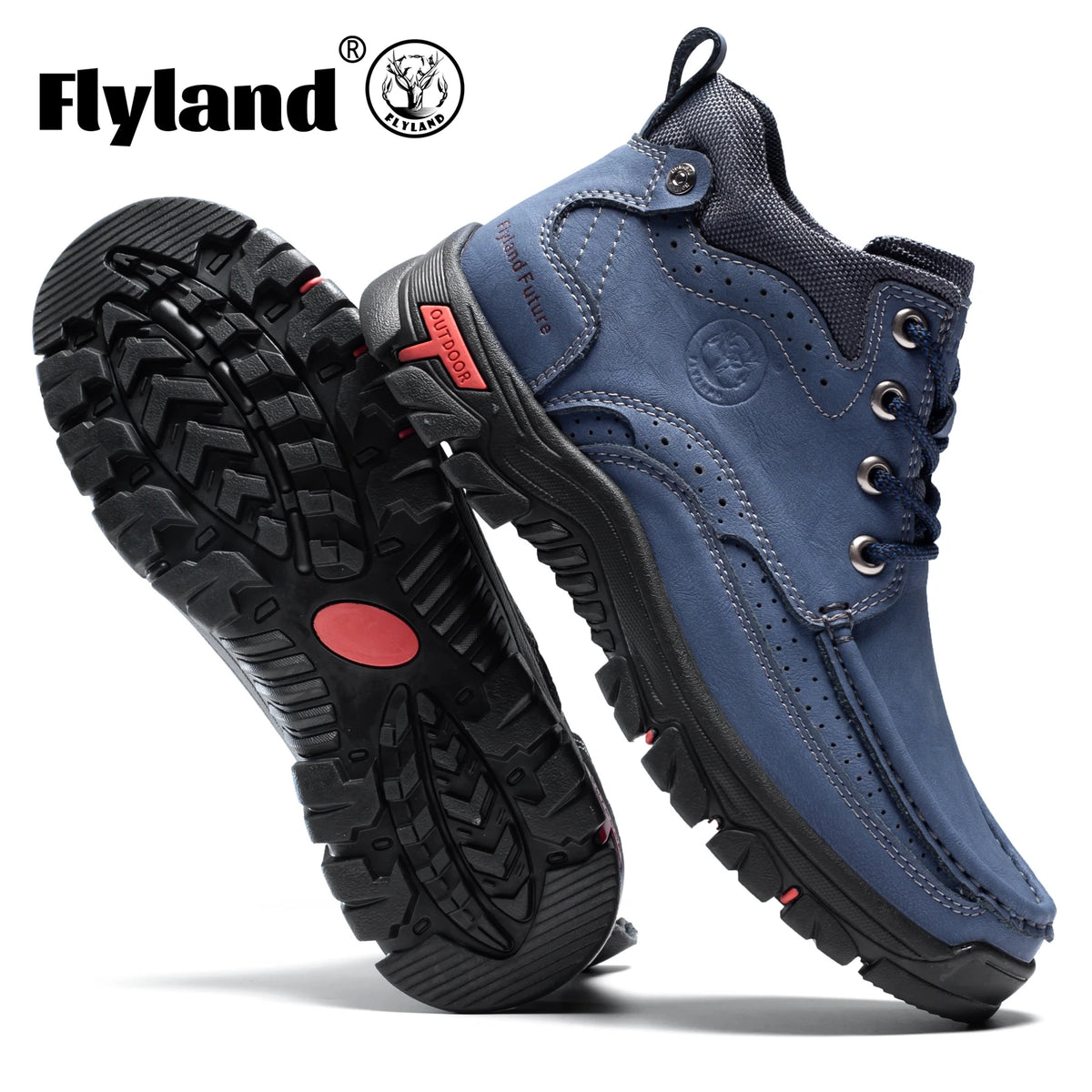 Grey FLYLAND Chukka boots for men, casual leather shoes from Corporación Turística, shown on a model's feet.