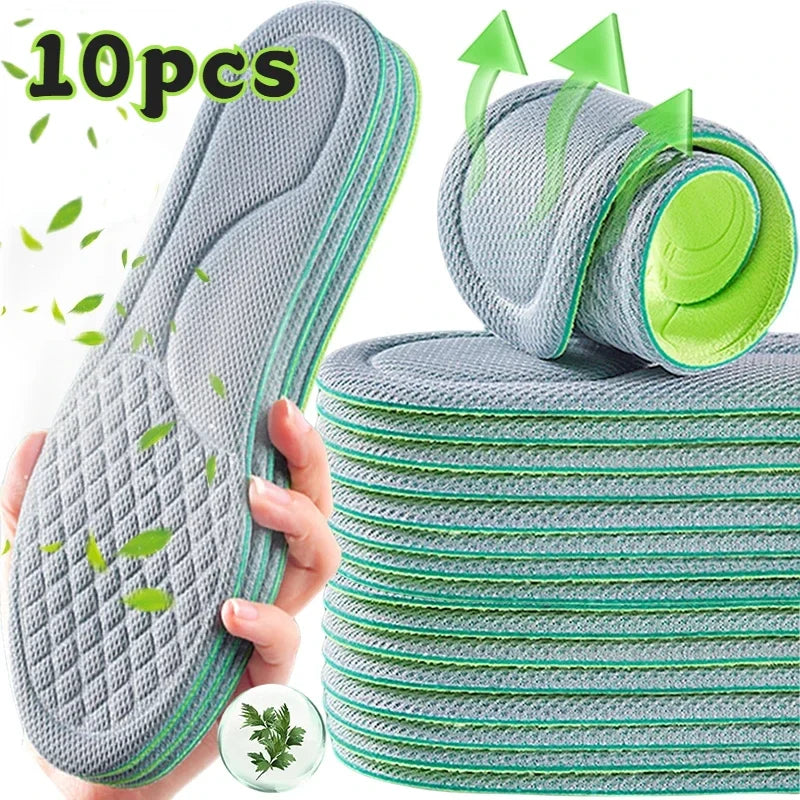 Unisex orthopedic foam viscoelastic insoles in grey, designed for comfort and support, shown in a pack of five pairs.