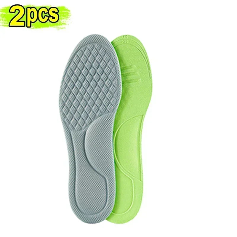 Pair of unisex orthopedic memory foam insoles in gray, designed for comfort and support, shown in a close-up image.