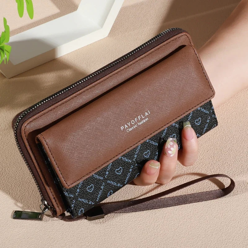 Grey synthetic leather men's wallet with double layer, pressure closure, zipper compartment, card slots, and photo holder.