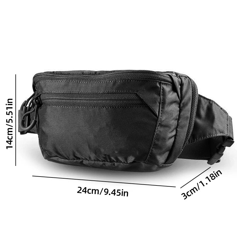 Gray tactical waist bag for men by Corporación Turística, ideal for hiking and climbing activities.