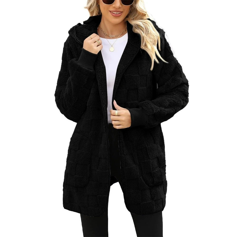 Gray velvet hoodie jacket for women, featuring a soft texture and casual style, by Corporación Turística.
