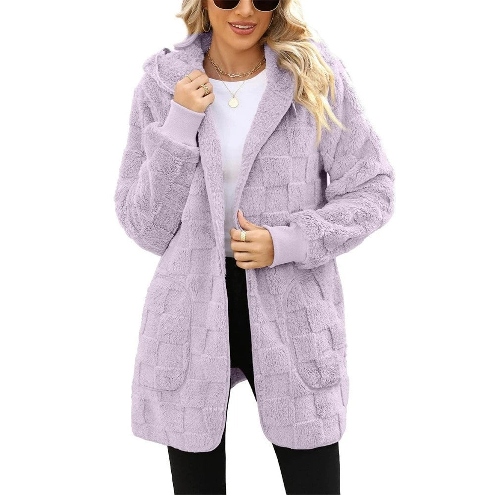 Gray velvet hoodie jacket for women, stylish and comfortable, featuring a hood and soft texture, by Corporación Turística.
