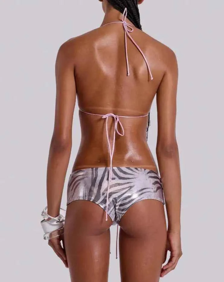 Gray zebra print 2-piece bikini set by Corporación Turística, featuring a stylish, comfortable swimwear design.