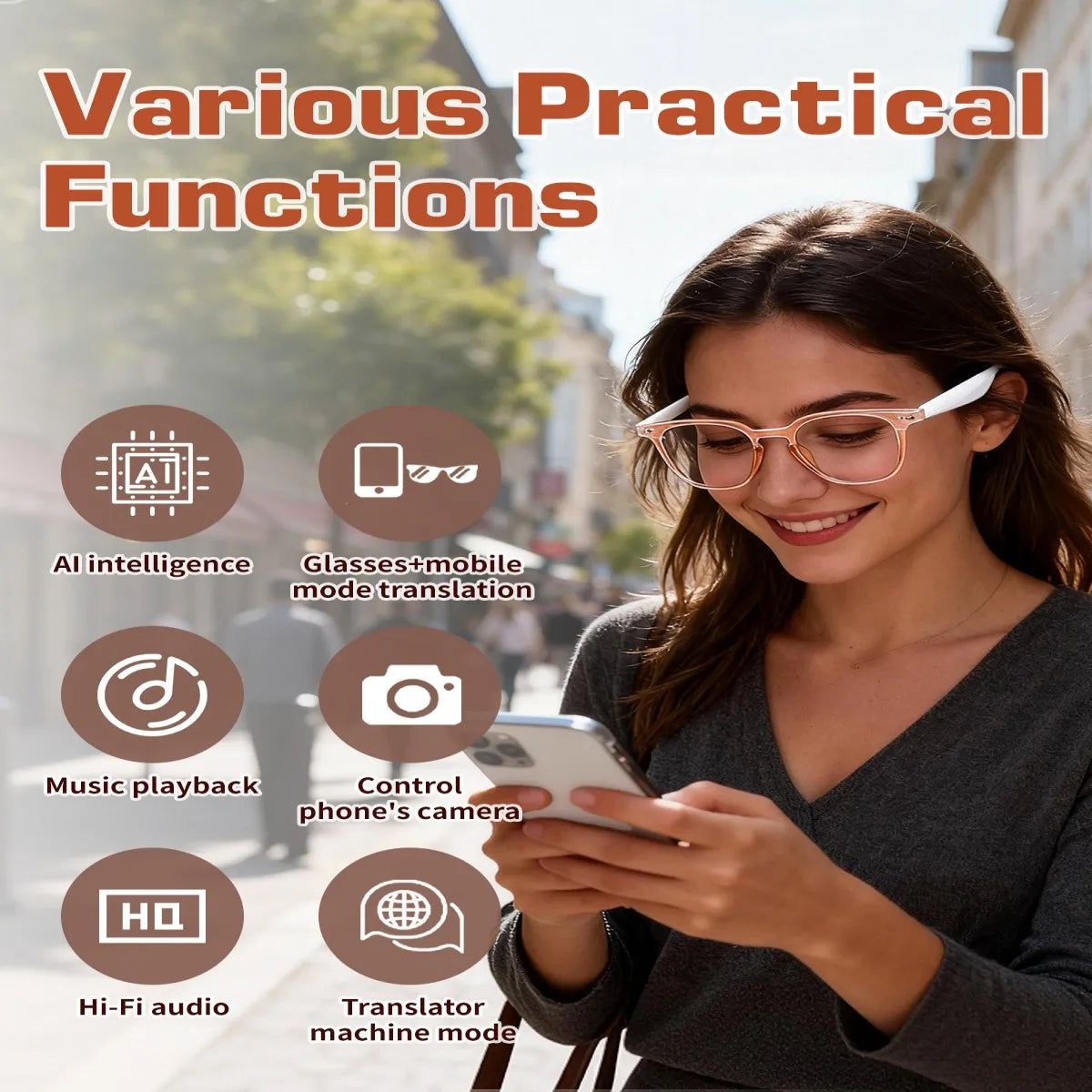 Pink Gafas Inteligentes de Traducción Bluetooth GT52 by Corporación Turística, featuring sleek smart glasses design with translation technology