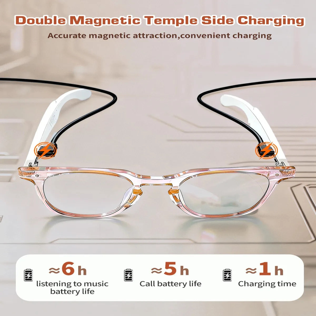 Pink Gafas Inteligentes de Traducción Bluetooth GT52 by Corporación Turística, featuring sleek smart glasses with translation functionality.
