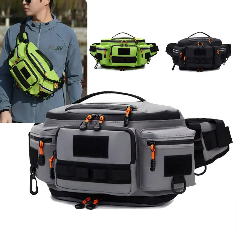 Riñonera para acampar y mochila de viaje Corporación Turística, diseño ajustable para llevar en el pecho, ideal para actividades al aire libre.
