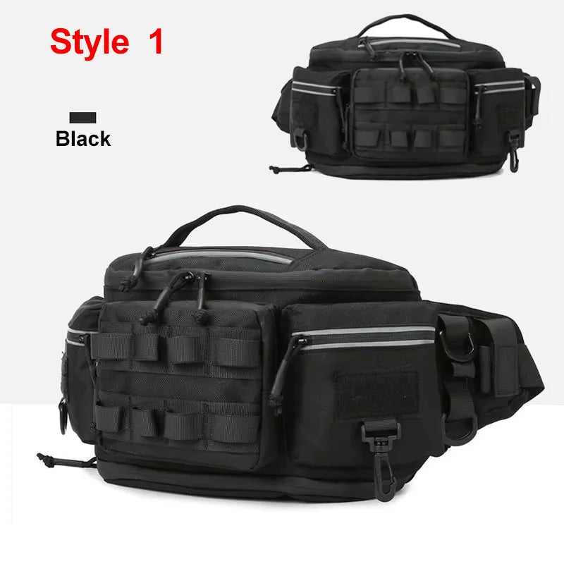Camping waist bag from Corporación Turística, compact travel chest pack with multiple compartments for outdoor adventures.