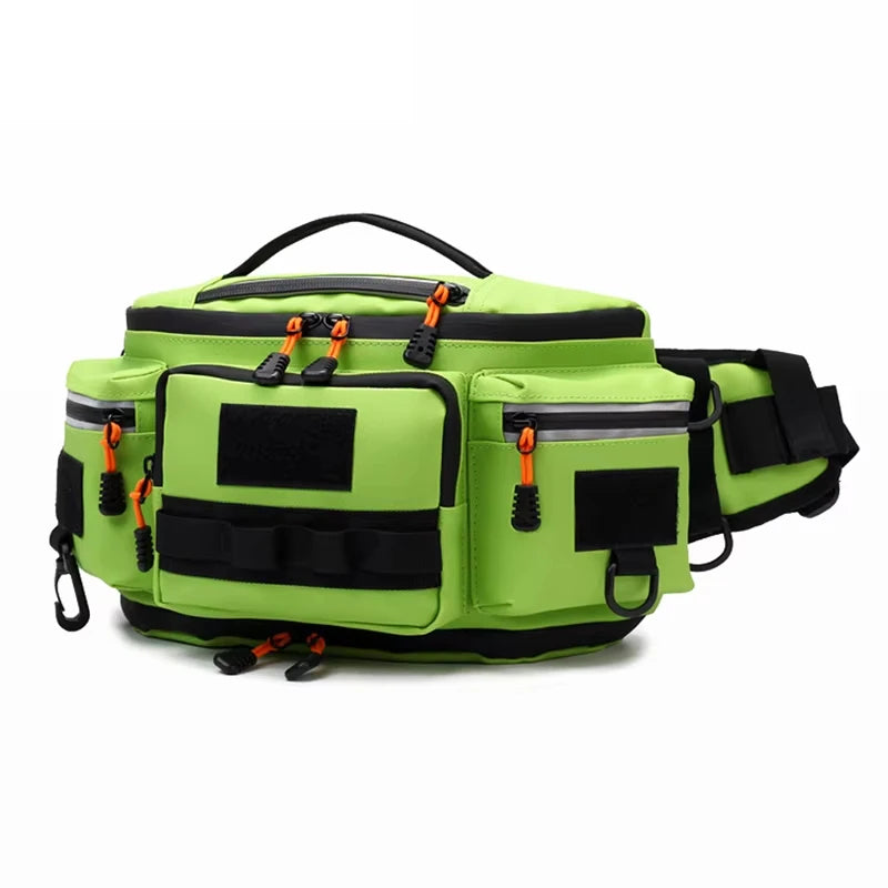 Riñonera para acampar y mochila de viaje de Corporación Turística, con compartimentos ajustables y diseño para actividades de aventura.