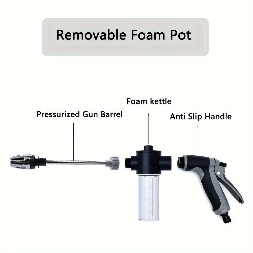 High-pressure water gun from Corporación Turística, ideal for car washing and garden cleaning, with a durable exterior design.