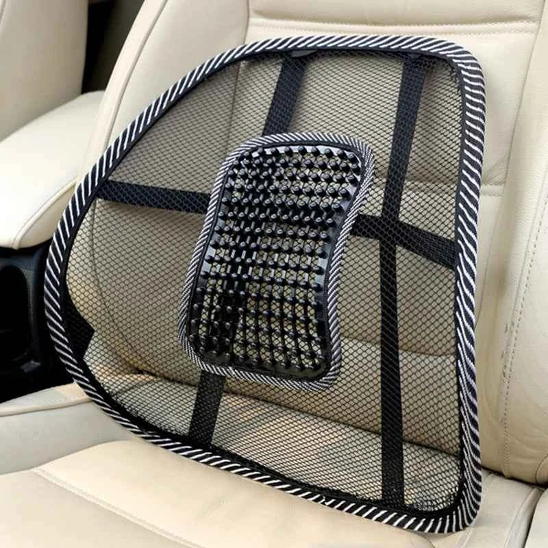 Lumbar car cushion by Corporación Turística with breathable mesh cover, designed for back support and comfort during travel.