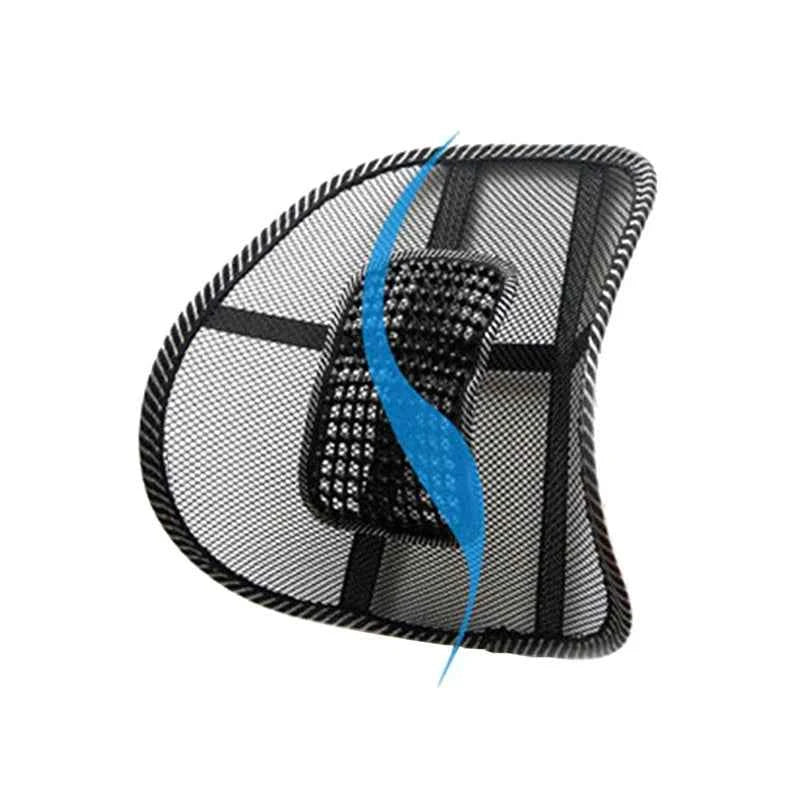 Lumbar cushion for car by Corporación Turística, breathable mesh support with massage beads for back relief and comfort.