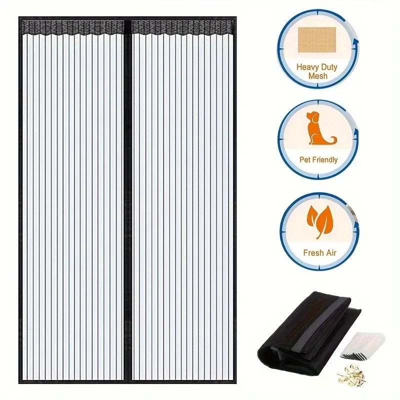 Magnetic automatic mosquito screen door by Corporación Turística for doors and windows, white, 90x210cm, insect protection.