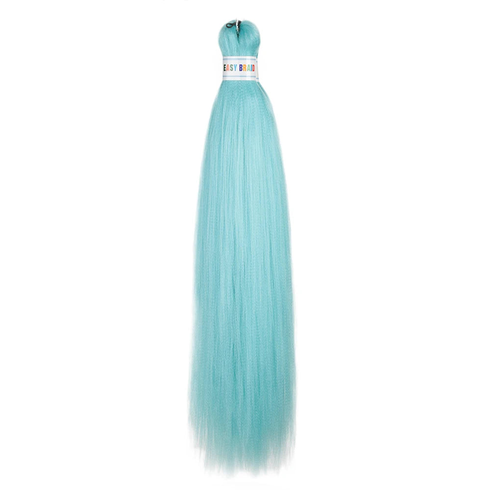 Blue ombre synthetic Kanekalon hair extensions, 26 inches long, three pieces per set with pre-stretched style.