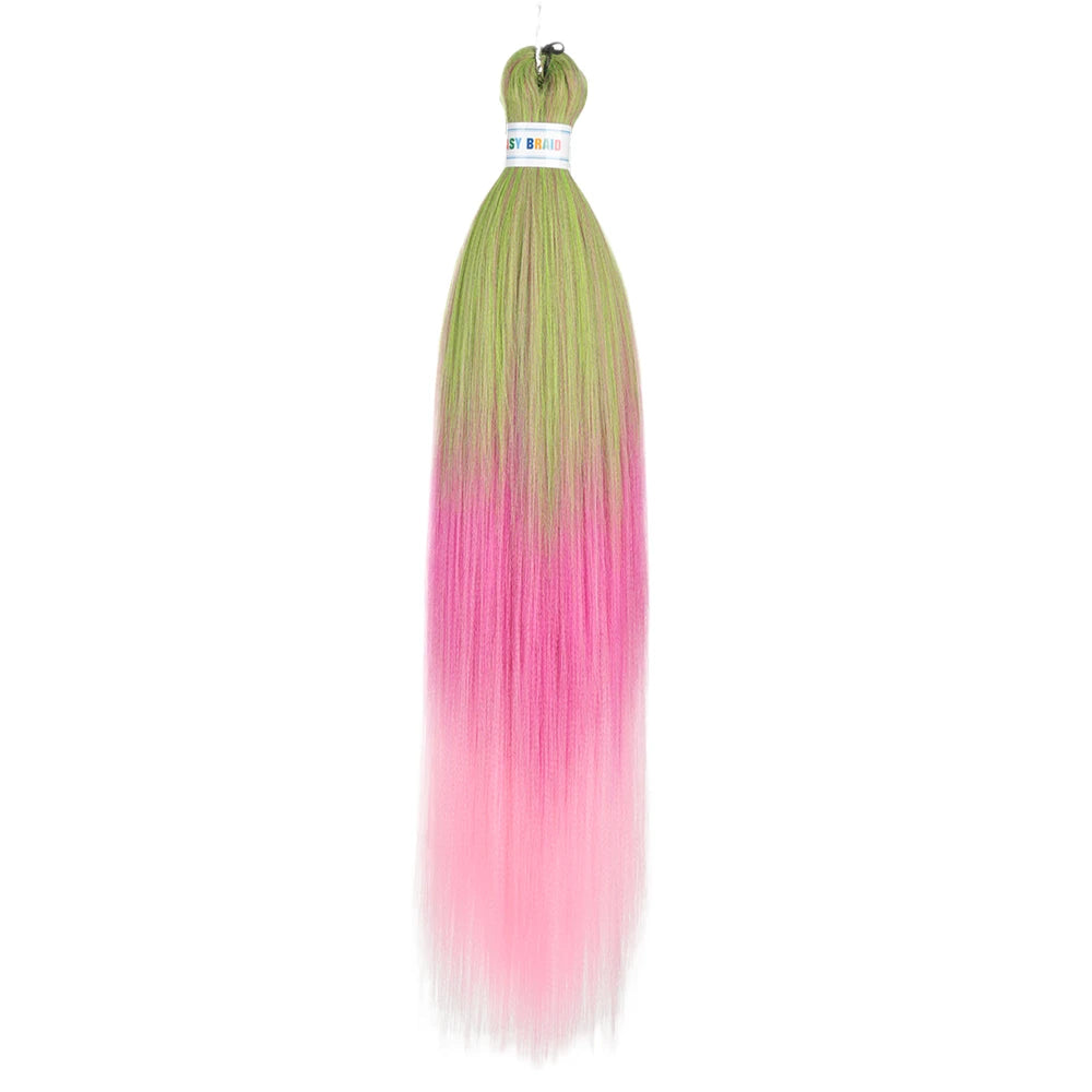 Blue ombre synthetic Kanekalon hair extensions by Corporación Turística, 26 inches long, three pieces per set, pre-stretched style.