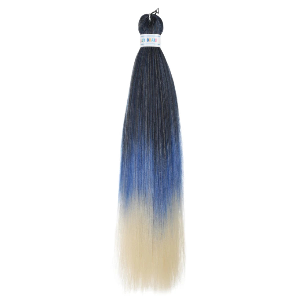 Set of three blue ombre synthetic Kanekalon hair extensions, 26 inches long, from Corporación Turística, styled for easy pre-stretched look.