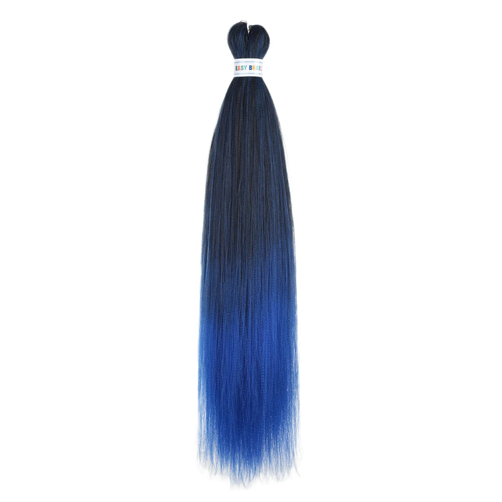 Blue Kanekalon synthetic hair extensions, ombre pre-stretched style, 26 inches long, 3 units per set, ideal for hair styling.