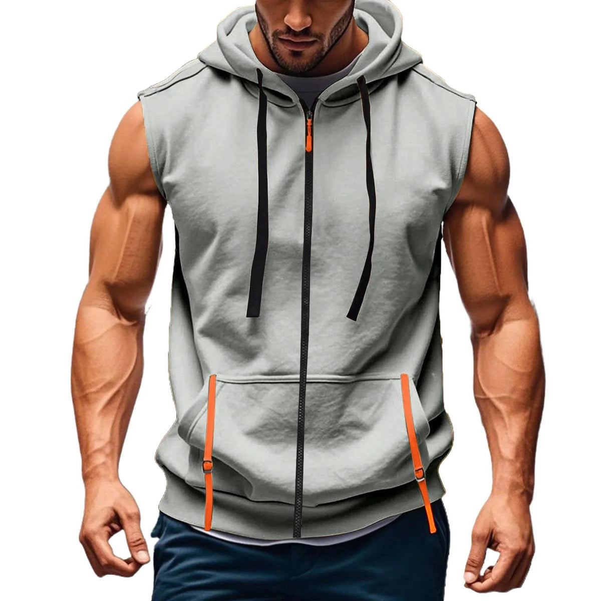 Men's sleeveless hooded zip-up vest by Corporación Turística, shown in a stylish color with front zipper and hood detail.