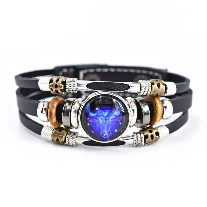Unisex multicolor leather constellation bracelet featuring Sagittarius sign, part of Corporación Turística's retro 12 zodiac collection.