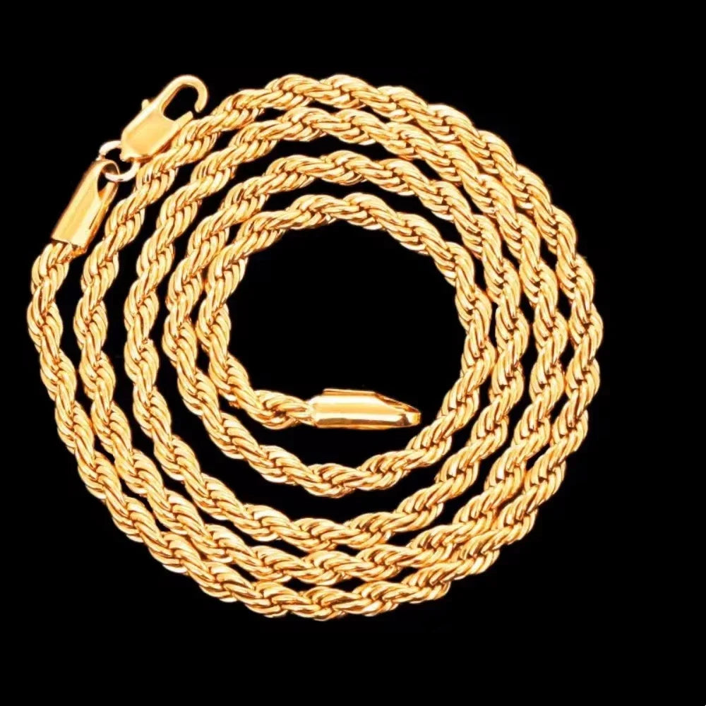 18K Noble gold 4mm rope chain necklace, 45cm (22 inches), featuring a sturdy design with a polished gold finish.