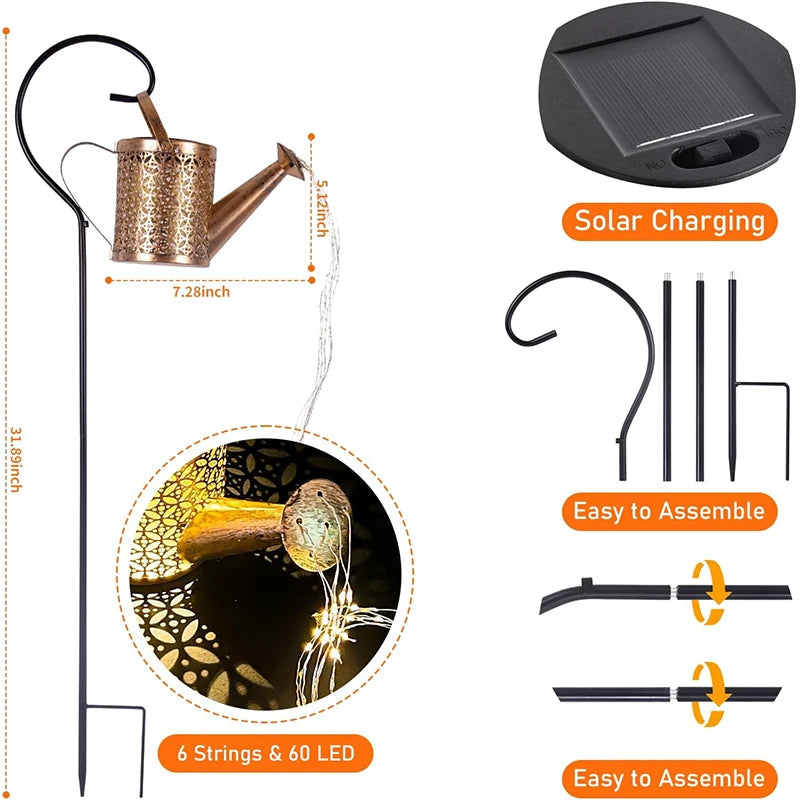 Two solar garden lamps by Corporación Turística with kettle and pole design, suitable as outdoor gift lighting for gardens or patios.