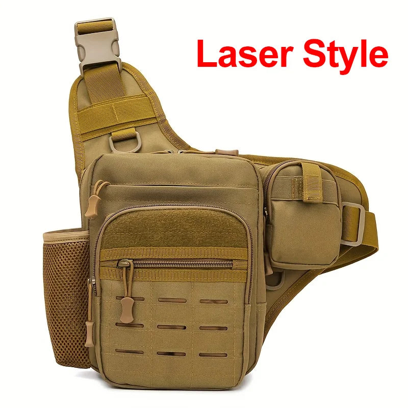 Khaki tactical Molle waist bag for men, chest pack with multiple compartments, by Corporación Turística.