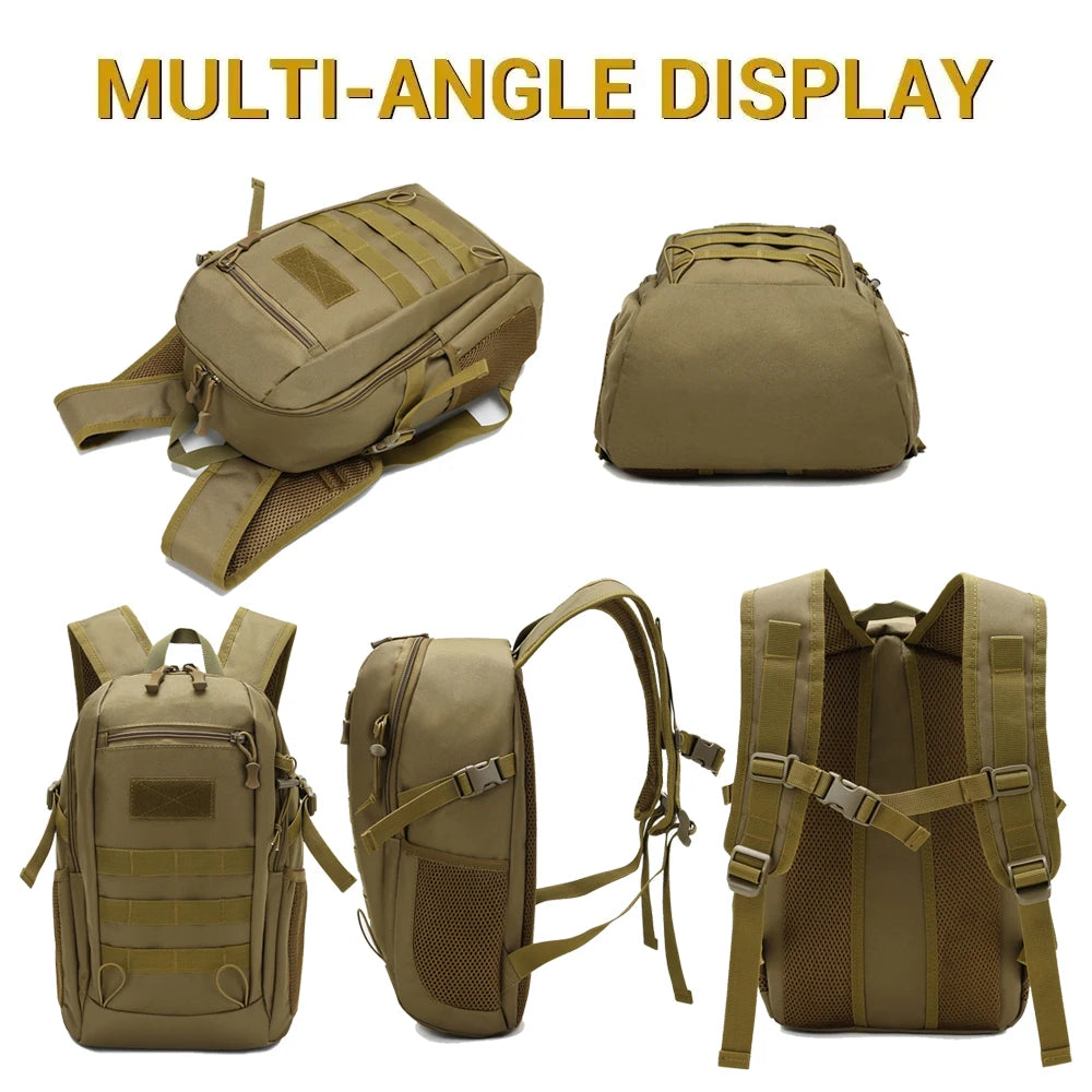 Khaki outdoor travel backpack by Corporación Turística, 10L and 20L mini hiking backpack with adjustable straps.