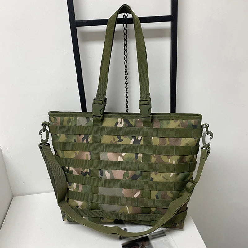 Khaki Scione gym and fitness large tote bag with sturdy handles and hook for carrying workout gear and essentials.