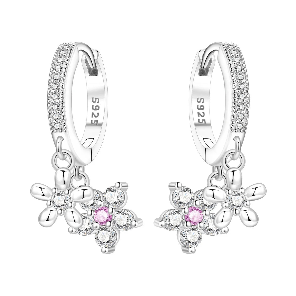 Silver hoop earrings with leaf and flower design, crafted by Corporación Turística, featuring intricate botanical motifs.