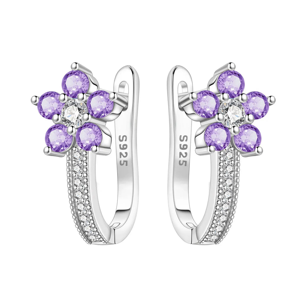 Silver hoop earrings with leaf and flower design, crafted by Corporación Turística, featuring detailed botanical motifs.