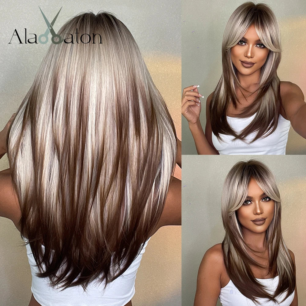 Synthetic hair wig for women by Alan Eaton, featuring long, straight black hair with natural shine and full style.
