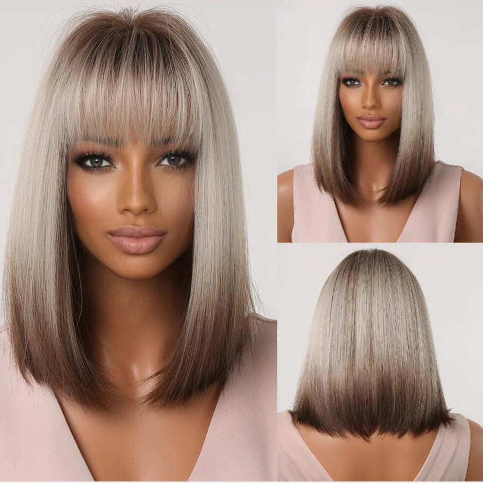 Synthetic hair wig for women by Alan Eaton, featuring long, straight black hair styled with natural shine.