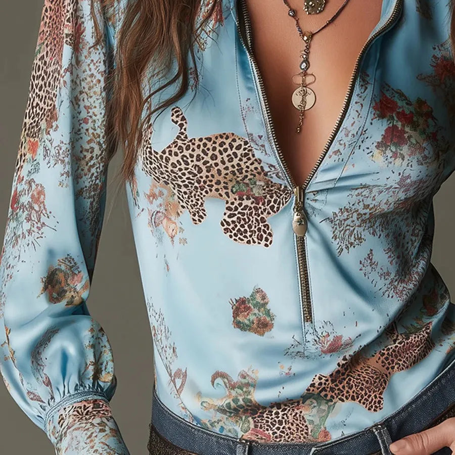 Light blue European and American style women's blouse by Corporación Turística, featuring a casual, elegant shirt design.