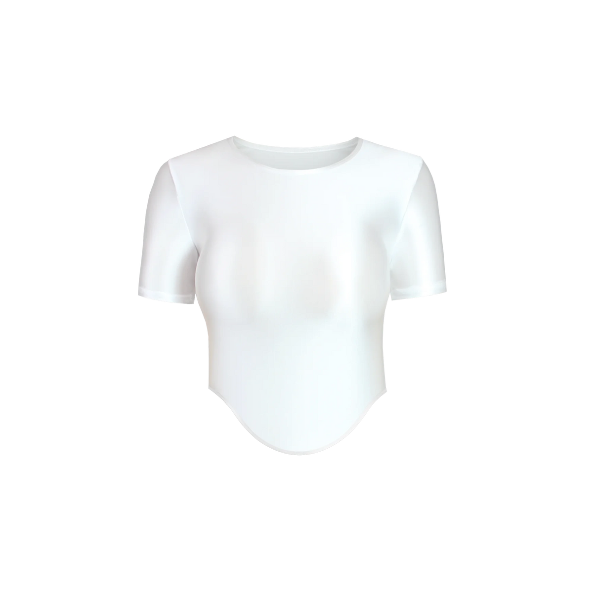 Light purple women's elastic, shiny, and soft T-shirt from MJINM by Corporación Turística, shown on a model.