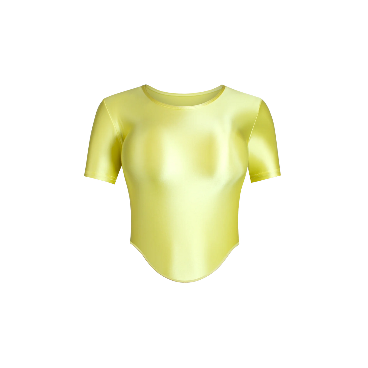 Light purple elastic and soft women's T-shirt by MJINM, featuring a shiny, comfortable fabric for casual wear.