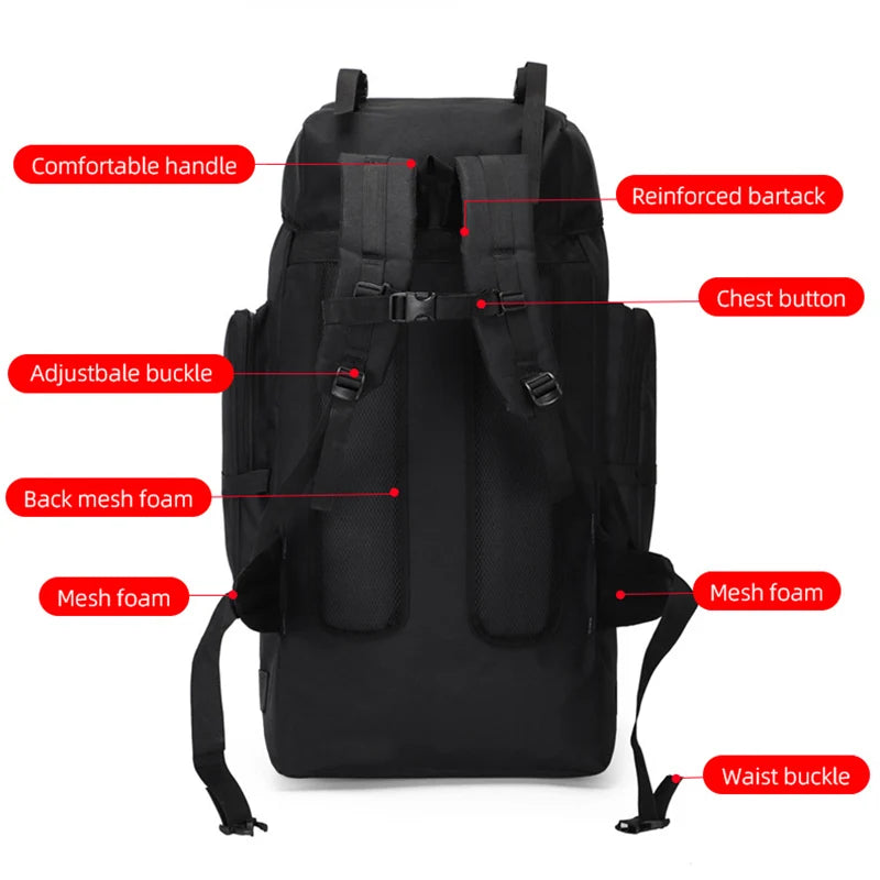 Large 130L hiking and camping backpack by Corporación Turística with multiple straps and compartments for outdoor adventures.