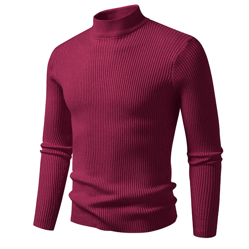 Men's brown jersey with mock collar, long sleeve sweater by Corporación Turística, featuring a comfortable fit and knit texture.