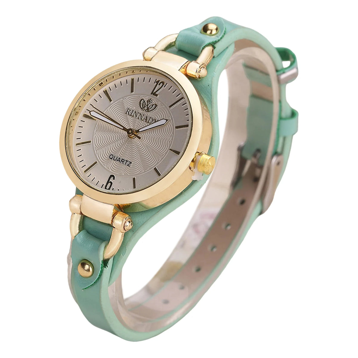 Mint green women's fashion quartz watch by Corporación Turística with a sleek round dial and stylish strap.