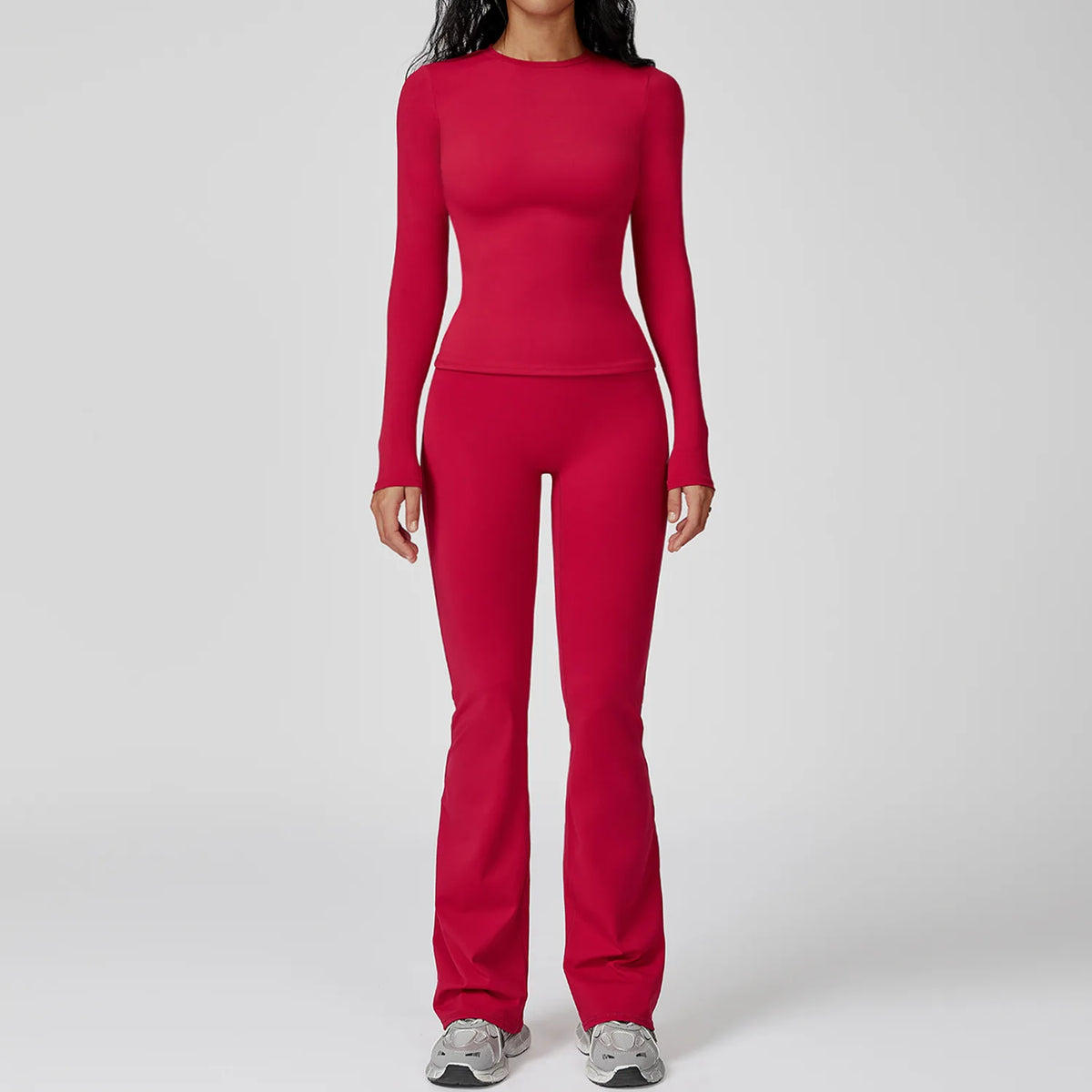 Mocha brown yoga set with two pieces from Corporación Turística, featuring comfortable sportswear for exercise and relaxation.