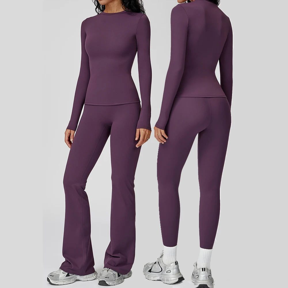 Mocha brown yoga set with two pieces, sportswear by Corporación Turística, featuring comfortable, stretchy fabric for active wear.