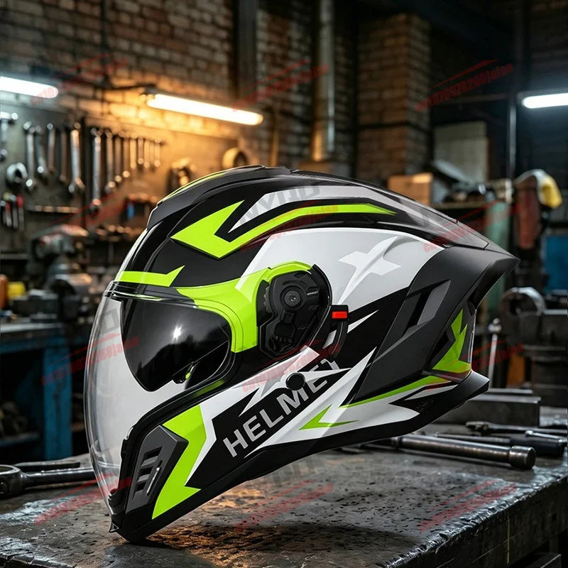 Open-face unisex motorcycle helmet with dual lenses by Corporación Turística, suitable for four-season riding.