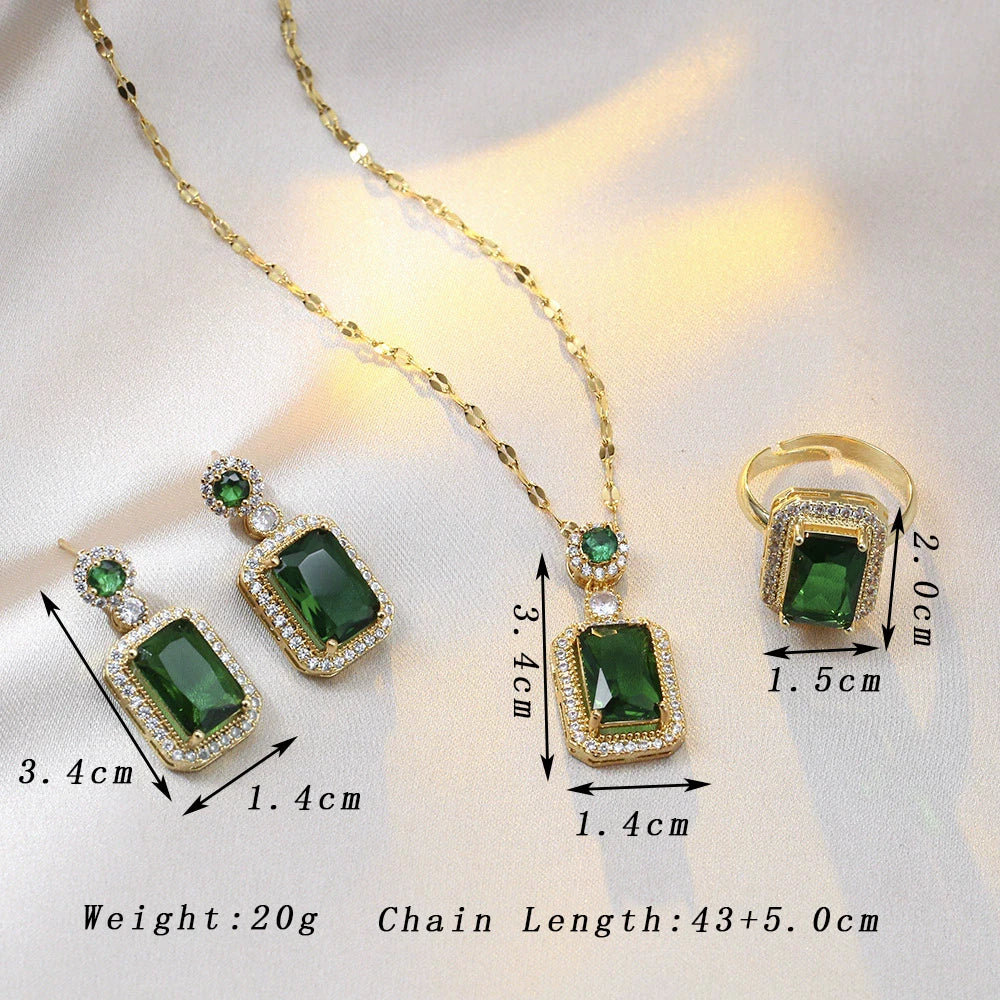 Elegant jewelry set for women including a collar, earrings, and ring from Corporación Turística, displayed together in the image.
