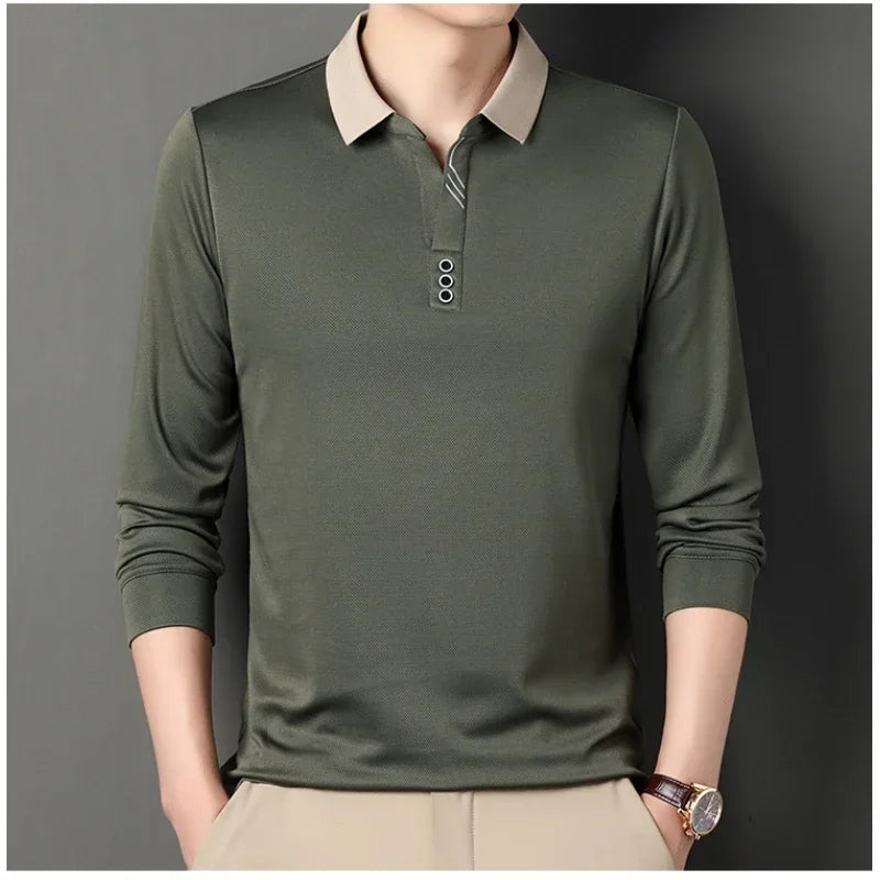 Yellow 2025 Waffle long-sleeve men's polo shirt by Corporación Turística, featuring a comfortable fit for 75-92 kg.