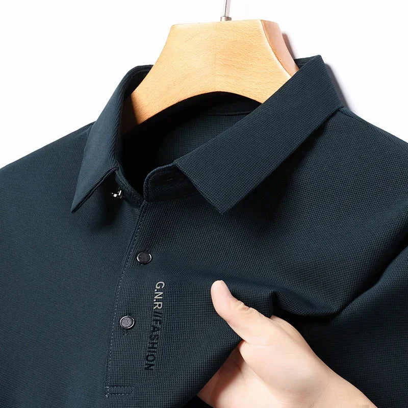 Yellow 2025 Waffle long-sleeve men's polo shirt by Corporación Turística, casual fit for 75-92 kg.