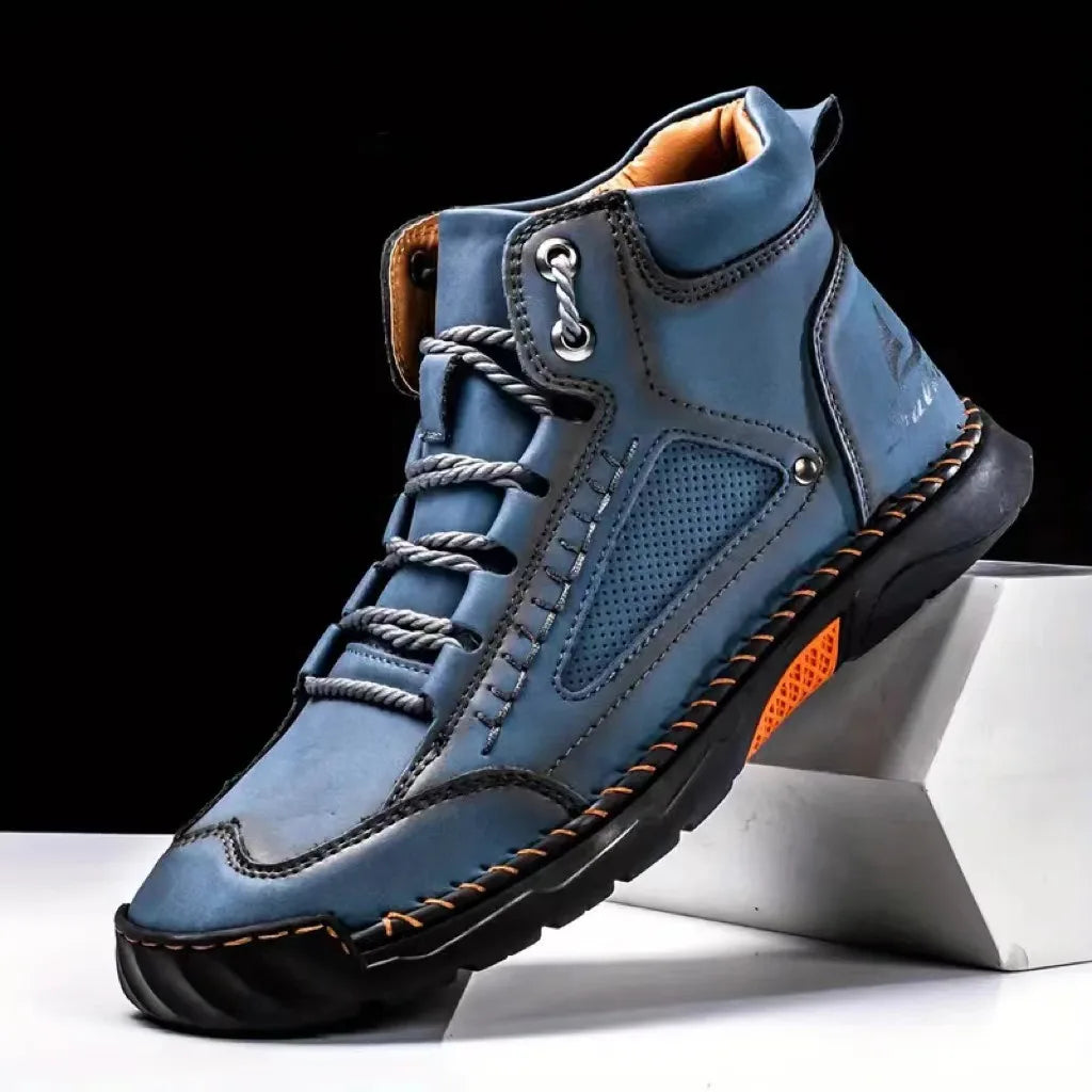 Navy blue men's leather casual boots by Corporación Turística, designed for outdoor wear and stylish outdoor footwear.