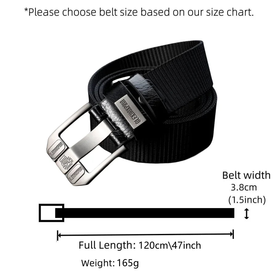 Black men's canvas belt with metal buckle, 120cm length, by Corporación Turística, casual accessory for everyday wear.