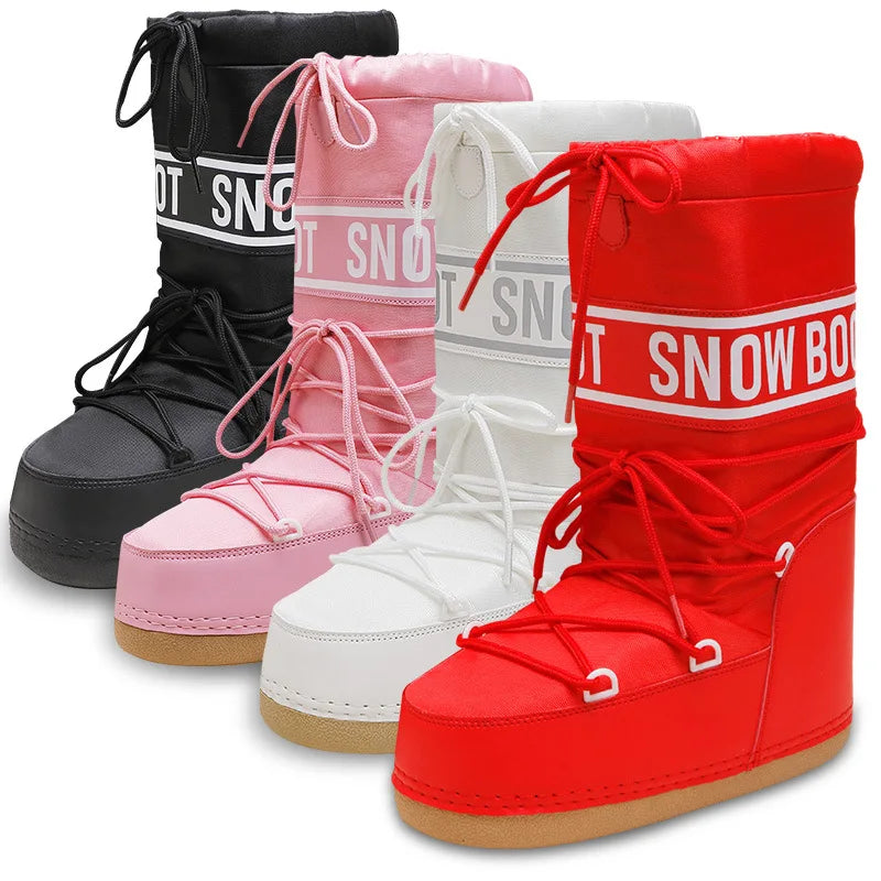 Black women's winter snow boots by Corporación Turística with medium-height design and warm insulation for cold weather.