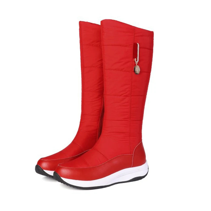 Black women's waterproof snow boots with plush lining, designed for warmth and durability by Corporación Turística.