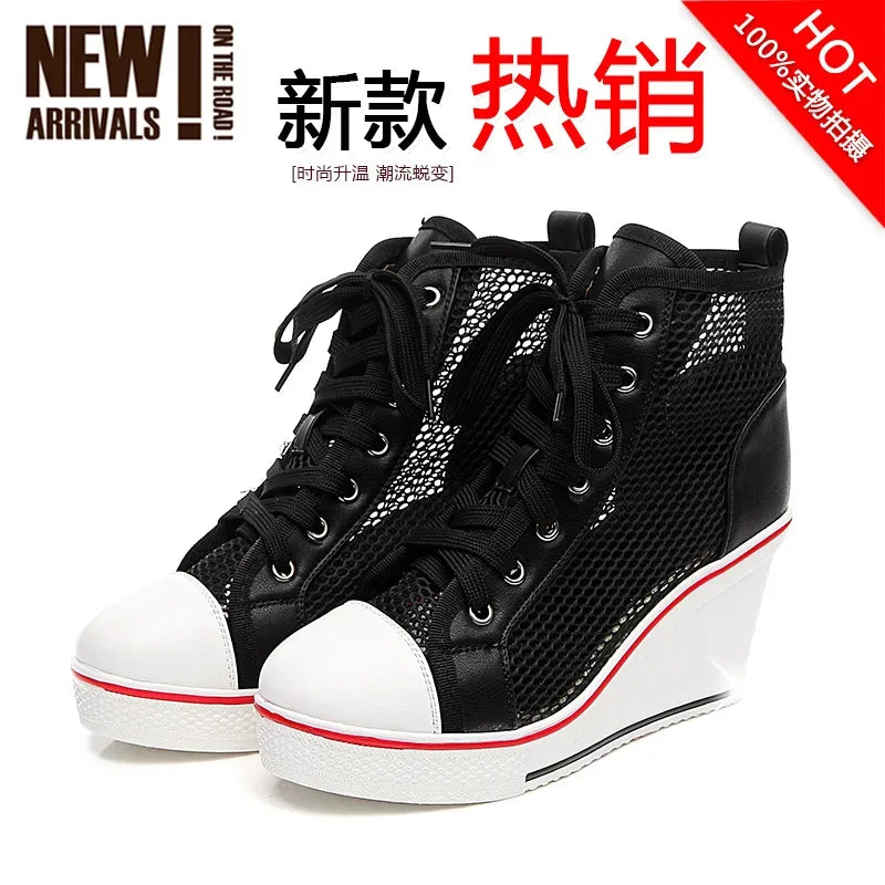 Black women's 8 cm platform wedge sandals by Corporación Turística with adjustable straps and cushioned footbed.